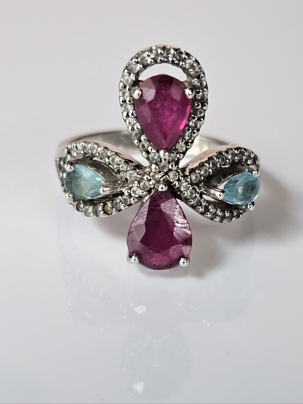 Carol Brodie Ruby Blue Topaz & White Topaz Ring Sterling Silver Size 8!